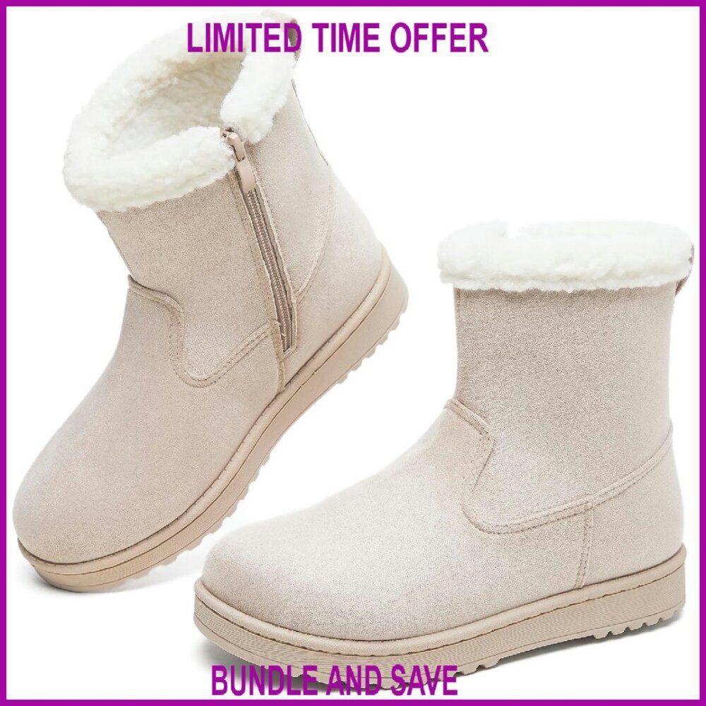 Women's Suede Ankle Boots Fur Lined Zipper Winter Snow Boots Warm